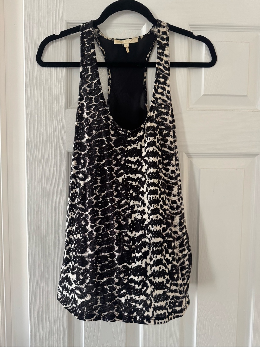 EUC Maje Black & White Snake Print Racerback Tank, Cotton & Silk, Size 2